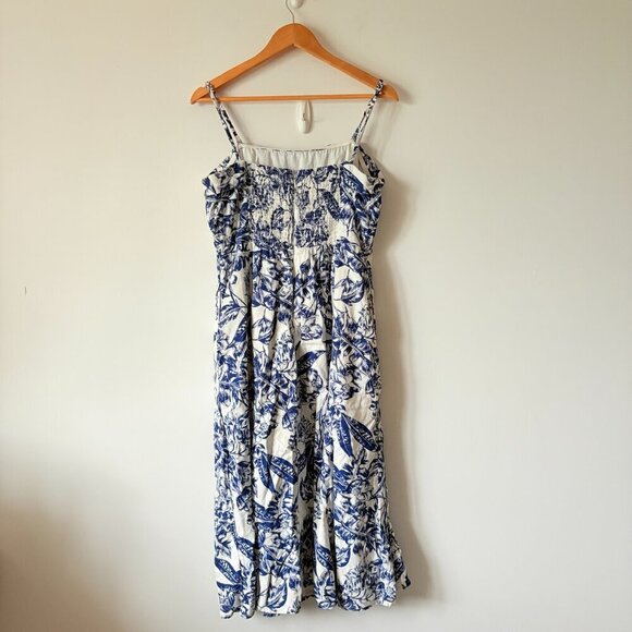 Abercrombie & Fitch Strapless Linen Blend Midi Dress in Blue Floral Size Large - Picture 7 of 10